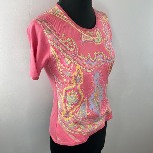 McLaughlin Coral Abstract Print Round Neck Short Sleeve Casual Women's Top Sz S - Picture 4 of 8
